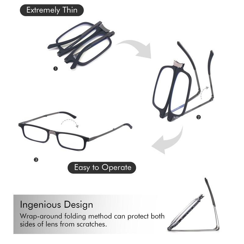 Missfive Premium Folding Reading Glasses Blue Light Blocking for Men