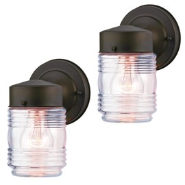 Ciata Outdoor Porch Light House Fixture Wall Mount Light Lantern Sconce, Lantern Sconce Fixture Jelly Jar Outdoor Down Light Fixture Front Porch - Oil Rubbed Bronze - 2 Pack