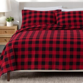 Bliss Casa 4 Piece 100% Cotton Flannel Sheets King Size Bed Set - Warm & Extra Soft - Deep Pockets, Breathable, All Seasons Comfy - Double Brushed Bed Sheet (Buffalo Check)