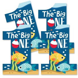 Big Dot of Happiness 1st Birthday Reeling in the Big One - One Shaped Decorations DIY Fish First Birthday Party Essentials - Set of 20
