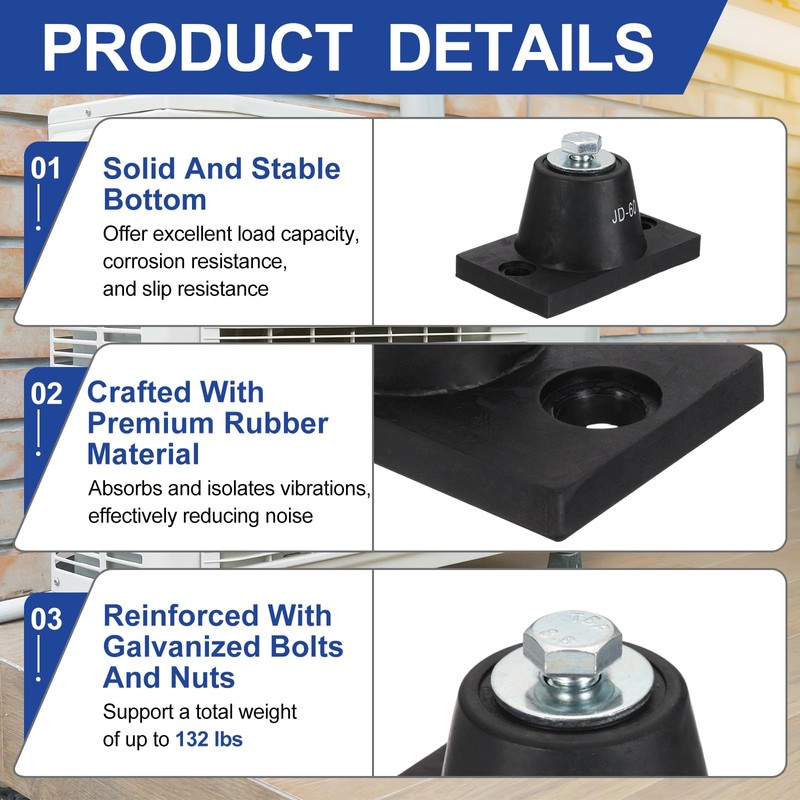 PATIKIL Rubber Vibration Isolator Mounting Bracket 60kg / 132lb Load