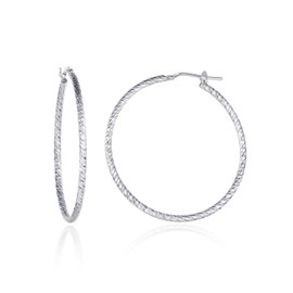 Diamond Treats 925 Sterling Silver Hoop Earrings for Women and Teenage Girls, Sparkling Diamond Cut 35 mm Silver Hoop Earrings for Women, Simple Silver Hoops Earrings for Women in 35 mm Diameter