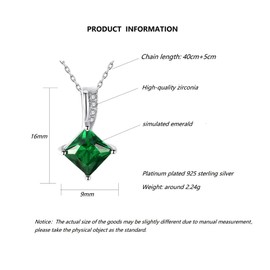 Bellitia Jewelry 925 Sterling Silver Green Emerald & CZ Diamond Necklace Chain Pendant for Women Girls Mum Cubic Zirconia Jewellery Mother's Day Christmas Gifts, Sterling Silver Cubic Zirconia,