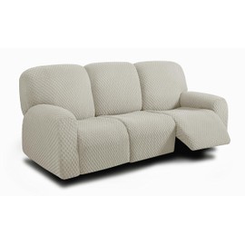 ULTICOR 8-Pieces Recliner Sofa Covers, Jacquared Stretch Couch Covers for 3 Cushion Reclining Sofa Slipcovers Thick Soft Washable (Style 1) (Ivory, 3 Seater Recliner Cover)