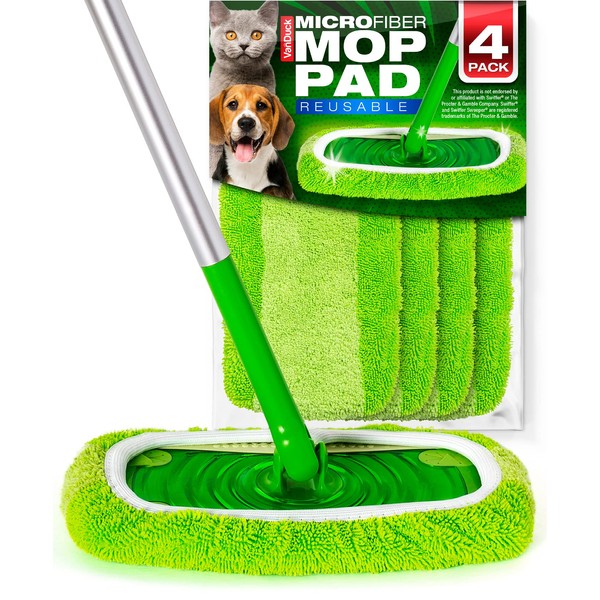 Generic Reusable Mop Pads Compatible with Swiffer Sweeper Mops (4-Pack) - Washable Microfiber Mop Pads for Wet & Dry Use - All Purpose Floor Mopping and Cleaning Product