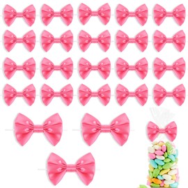 Tyqour 24Pcs Hot Pink Twist Tie Bows, Gift Wrapping Bows, Pink Bows for Crafts, Pink Bows for Gift Wrapping, Gift Wrap Bows for Crafts Baby Shower Wedding Gift Wrapping Supplies(Pink)