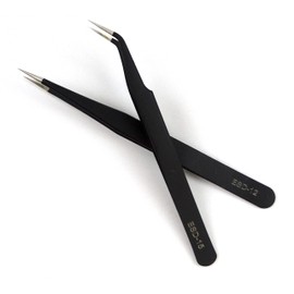 Eyelash Extension 1-set of ESD Black Straight & Curved Tweezers