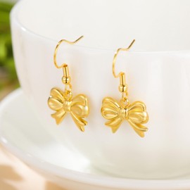 KKJOY Cute Small Tiny Bow Dangle Earrings Stainless Steel Gold Plated Ribbon Bow Tie Pendant Earrings Trendy Prom Bowknot Jewelry for Women Charming Ladies (Bow 5)