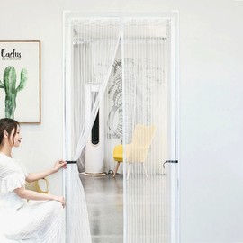[Living Peace] Striped Magnetic Door Mosquito Net (100x210cm) (White)