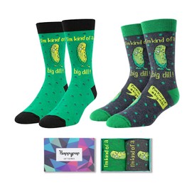 HAPPYPOP Men's Funny Pickle Novelty Gifts For Lovers, Pun 2 Pack Socks, Pickle 2 Pack, Medium