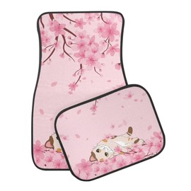 Pink Cherry Blossom Cat Print Pink Car Floor Mats for Most Cars Sedan SUV Truck,All Weather Front & Rear Automotive Floor Mats,4 Pieces