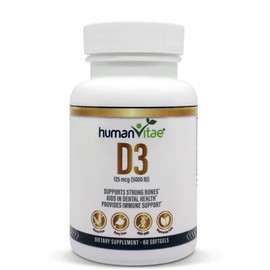 Human Vitae Vitamin D3 5000 IU - 60 Softgel Capsules for Immune Support and Bone Health