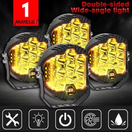 MAYELLO 4PCS 5inch LED Work Lights Bar Flood Spot Combo Fog Lamps Offroad Driving W/DRL