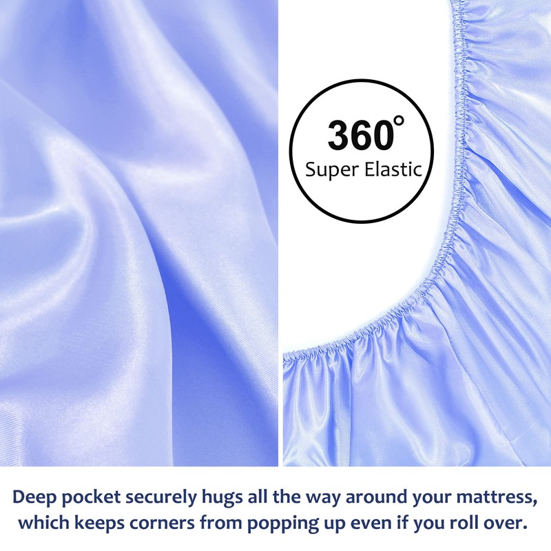 sourcing map Satin Fitted Sheet, Solid Silky 12" Deep Pocket
