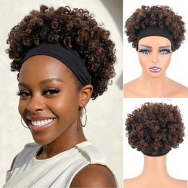 Headband Afro Kinky Curly Wigs For Black Women Short Curly Put And Go Headband Wig Synthetic for Daily Use(T1B/33)