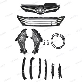 Unbranded 11PC For Elantra 2014-2016 Bumper Upper Lower Chrome Grille Mesh Fog lights  Kit
