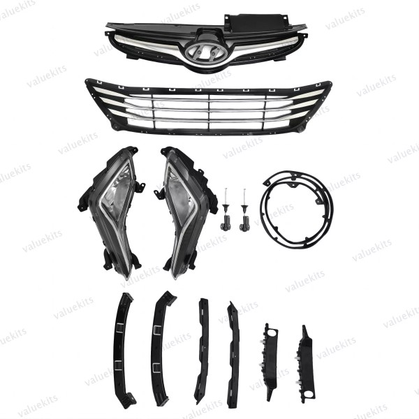 Unbranded 11PC For Elantra 2014-2016 Bumper Upper Lower Chrome Grille