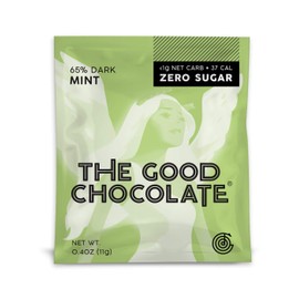 The Good Chocolate Zero Sugar 65% Mint Dark Chocolate Bars, Organic, Keto Friendly, Low Carb, Sugar Free Snacks and Treats, 0.4 Ounce Individually Wrapped Squares (18 Pack)