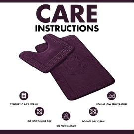 Lions Bath Mat - 2 Piece Greek Key Pattern Bath Mats for Bathroom, Non Slip Bathroom Mats Pedestal Set, Super Soft Washable Toilet Rugs, Quick Dry Water Absorbent, Purple