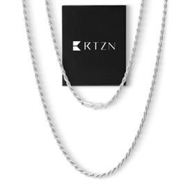 RTZN® Rope Chain for Men – 3mm Rope Mens Silver Chain – Premium Diamond Cut Stainless Steel Necklace for Men – NON-TARNISH & 100% Waterproof Luxurious Mens Chain Necklaces (24" Inches)