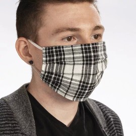 PBK NEW! ~ Reversible Cotton Face Mask ~ Two Ply Pleated ~ Black Plaid Theme