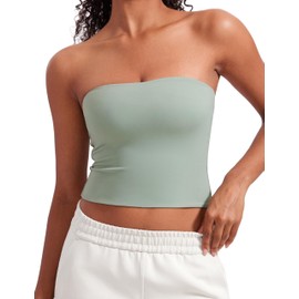 CRZ YOGA Butterluxe Double Lined Tube Tops for Women Going Out Crop Sleeveless Tank Bandeau Strapless Casual Shirts Green Palm Court XX-Small