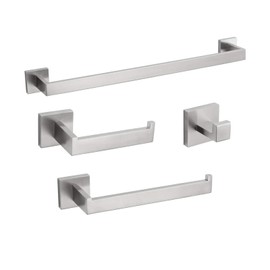 4-Piece Bathroom Hardware Set, Towel Rack Towel Bar Towel Holder Toilet Paper Holder Towel Hooks Modern Square Premium Stainless Steel Brushed Nickel Wall Mounted Bathroom Accessories Set (16inch)