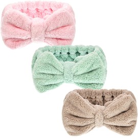 3 Pieces Towel Headbands for Women Makeup Headband for Washing Face Makeup Spa Headband, Microfiber Bowtie Shower Headband for Women and Girls (Light Pink, Light Green, Light Brown)