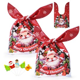 KUZIUA Christmas Cellophane Bags, 50PCS Christmas Treat Bags,Christmas Candy Bags,Christmas Gift Bags for Snack, Cookie & Candies, Christmas Party Supplies, 5.5x9 Inches