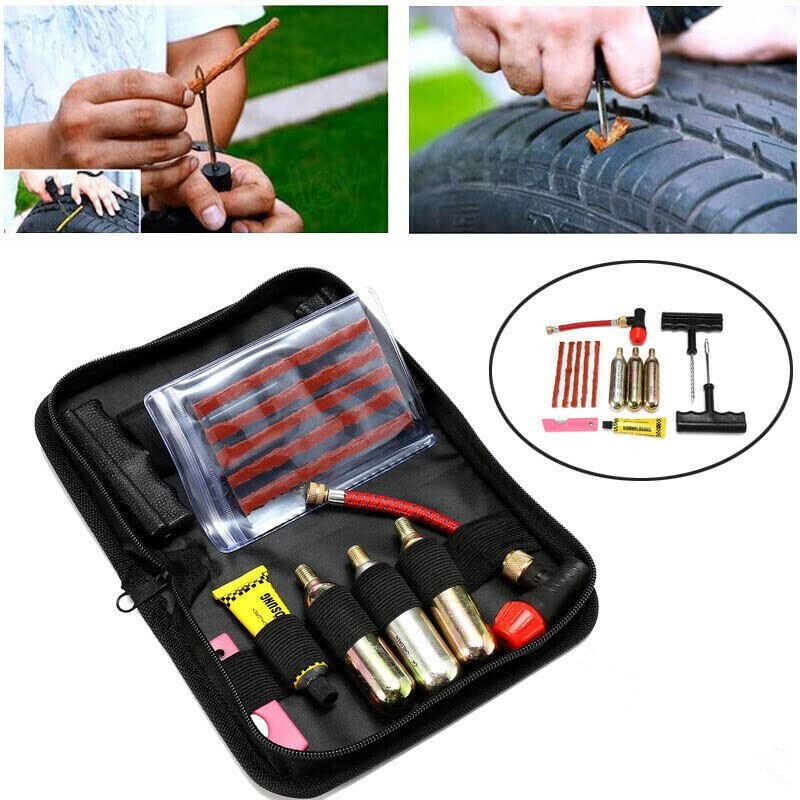 CO2 Tyre Tire Inflator Puncture Tubeless Repair Tools Kit Motorcycle，ATV,