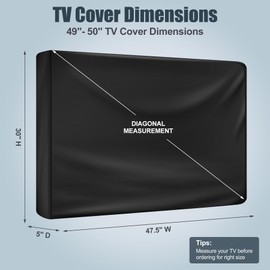 HUFUOUT Outdoor TV Cover 49-50 Inch, TV Display Protector, Waterproof and Weatherproof Outside Flat Screen Cover (47.5''W x 30''H), 600D Fabric, Black