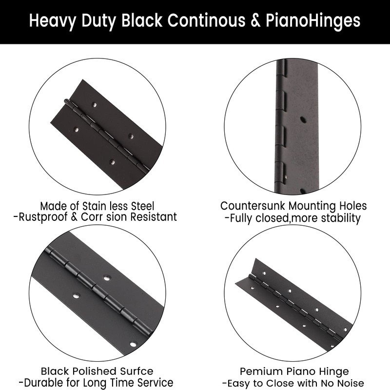Yeecheng 2PCS Black 10-Inch Heavy Duty Stainless Steel Piano Hinge,2"