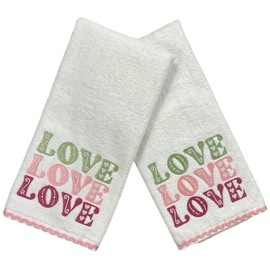 Serafina Home Valentine Bath Hand Guest Towels, Embroidered Love, 2 Piece Set, 16 x 25 inches, 100% Cotton, Red White Green and Pink
