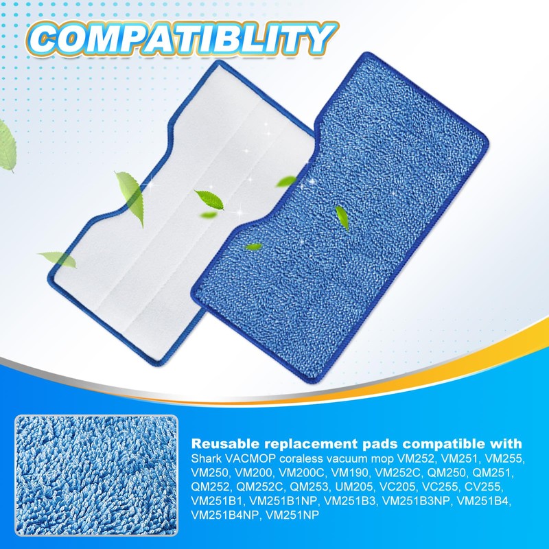KEEPOW Reusable Mop Pads Refills Compatible with Shark VACMOP VM252