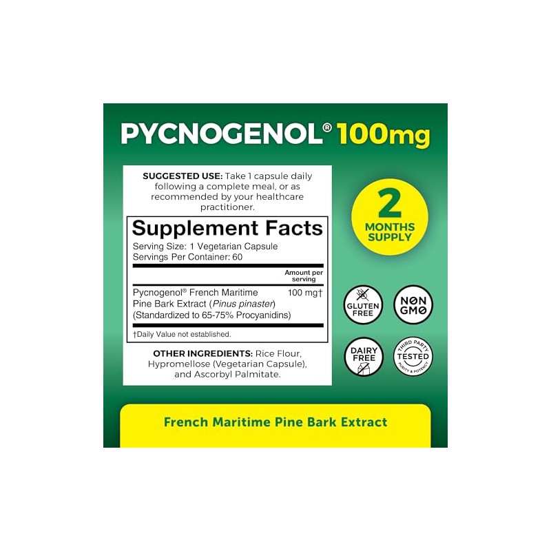 Pycnogenol 100mg from French Maritime Pine Bark Extract - Great