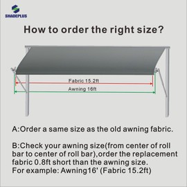 SHADEPLUS RV Awning Fabric Replacement,Camper Awning Replacement,16 oz Heavy Duty Waterproof Vinyl Universal RV Awning Replacement for All Brands Camper,Trailer, Motorhome Awnings,Smoke Grey 13'2''