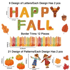 Happy Fall Bulletin Board Decorations Set for Classroom Autumn Bulletin Board with Borders Fall Pumpkin Leaves Paper Cutouts for Thanksgiving Theme Preschool School Classroom Door Wall Decor
