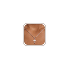 BLThing 925 Sterling Silver Cross Necklace for Women, Dainty 2MM Cuban Chain Small Simple Cross Pendant Necklaces Christian Baptism Religious Faith Jewelry Gifts 20 Inches