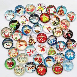 Libiline 30pcs 20mm(3/4") Assorted Styles Christmas Snow Man Tree Claus Jingle Bell Glass Button Flatback Flat Backs Button Glass Cameo Cabochon Phonecover Scrapbooking DIY Craft (20mm(3/4"))