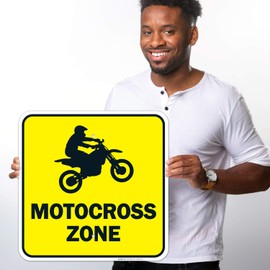 Moto Crossing Sign, Motocross Zone Sign, 18x18 Inches, Rust Free .063 Aluminum, Fade Resistant, Easy Mounting, Indoor/Outdoor Use, Made in USA by Sigo Signs