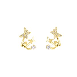 SLUYNZ 925 Sterling Silver Butterfly Cuff Earrings Piercings for Women Teens Wrap Earrings Studs Huggie Crawler Earrings