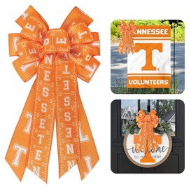 Glodecart Large Tennessee Bow for Tennessee Vols Wreath, Orange White Football Field Wreath Bow for UT Football Fans Front Door Outdoor Wall Tree Topper Decor Sports Party Supplies Hanging Ornament