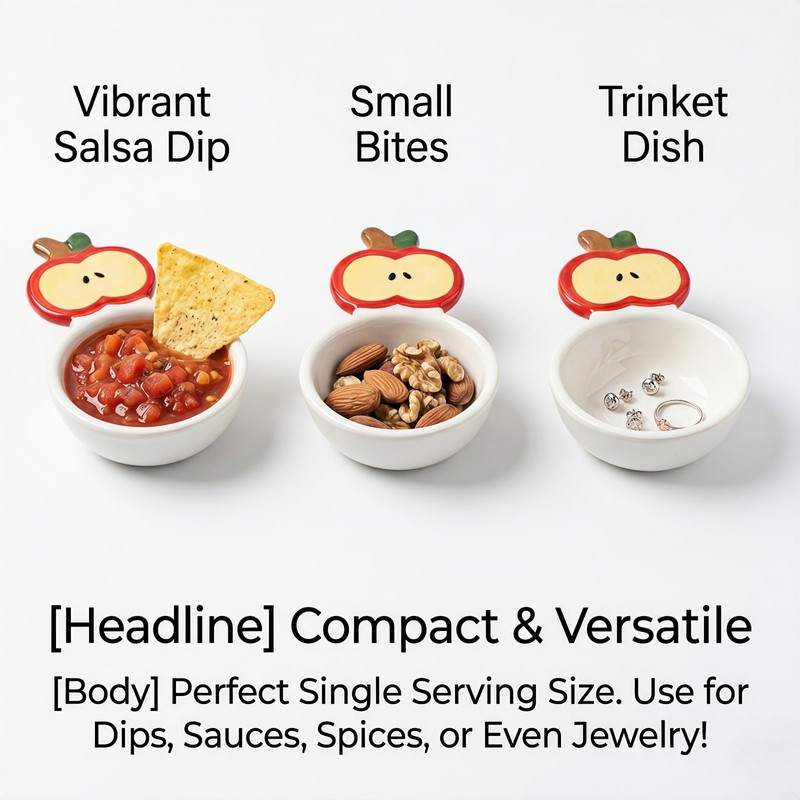 4.3 Inch Cute Dipping Bowls - Novelty Sauce Bowls, Apple