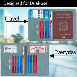 RAXCLAY Reisepasshülle Cover Reiseetui 8 Karten RFID-Blockierung Dokumente nützliches Zubehör Herren Damen 2. Generation PU-Leder Multifunktions Doppelfach Abschirmfach Kompakt Slim, blau, Compatto
