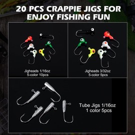 Goture Crappie Lures Kit, 126pcs Crappie Jigs Fishing Lures Kit, Soft Plastic Grubs Tubes Bait for Walleye Perch Panfish Crappie Jigs Saltwater Freshwater