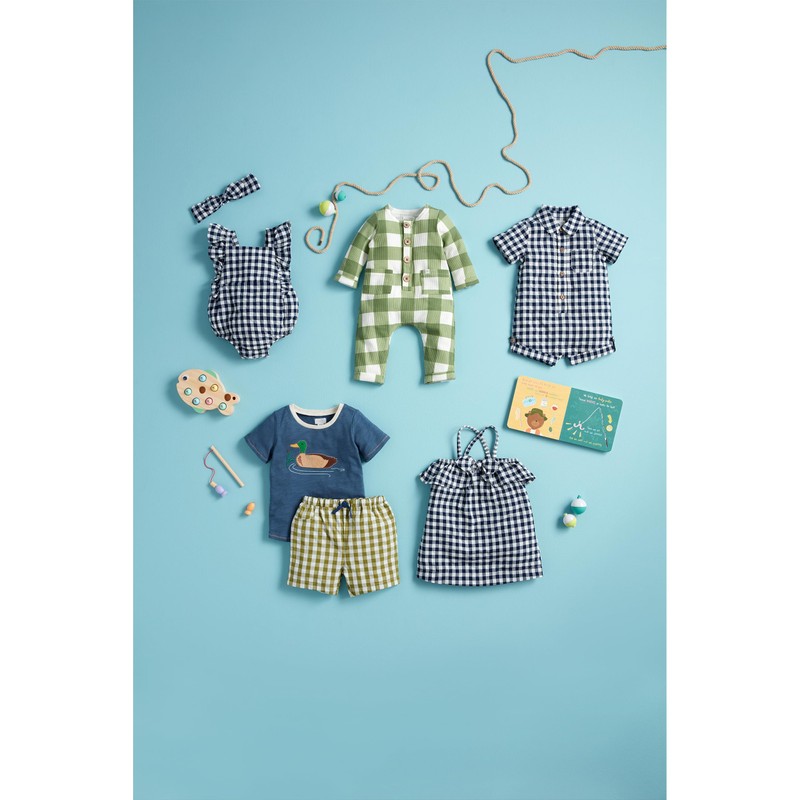 Mud Pie Boy Gingham Shortall; 3-6 Months