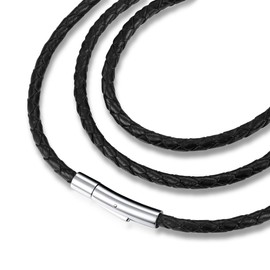 jonline24h Black Braided Leather Cord Rope Necklace Chain Stainless Steel Clasp 4mm 14-30 inch(20)