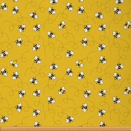 Feelyou Cute Bees Fabric by The Yard, Cartoon Bee and Flowers Upholstery Fabric, Nature Spring Garden Bee Decorative Fabric for Upholstery and Home DIY Projects, 3 Yards, Yellow Black