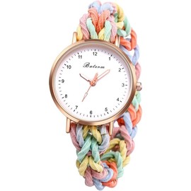 Women's Elastic Braided Watches: Stretchy Strap Multicolored Bracelet Quartz Wrist Watches for Women Ladies - Color: Multicolor