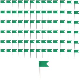 Drawing Pins 100pcs,Green Flag Map Push Pins,Travel Map Pins,Push Pins for Cork Bulletin Board, Picture, Map Marking